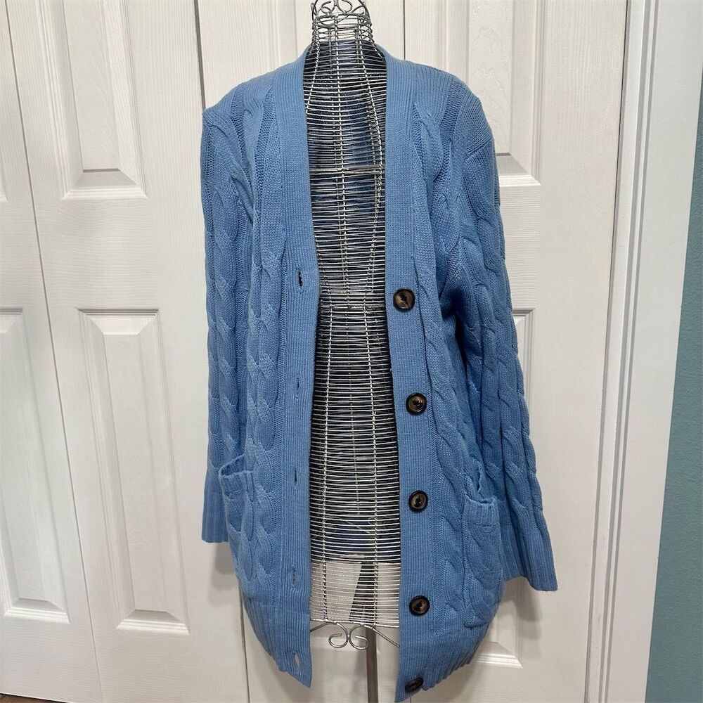 Women's Blue Cable Knit Cardigan Sweater Standard Size Type M Long Sleeve Casual